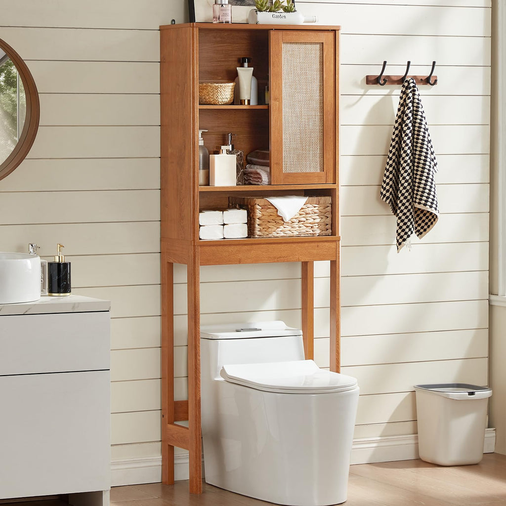 68" Over the Toilet Storage Cabinet with Rattan Sliding Door H44693