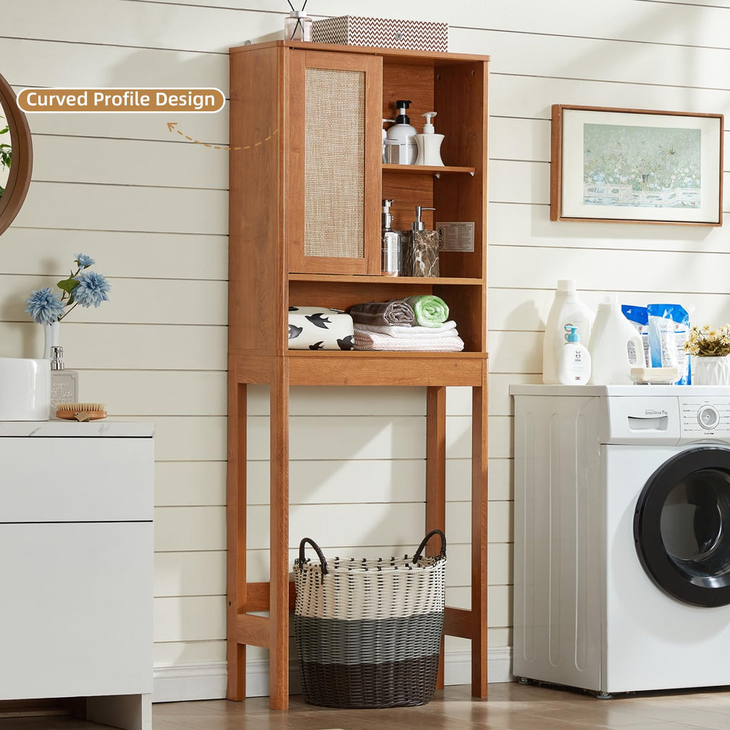 68" Over the Toilet Storage Cabinet with Rattan Sliding Door H44693