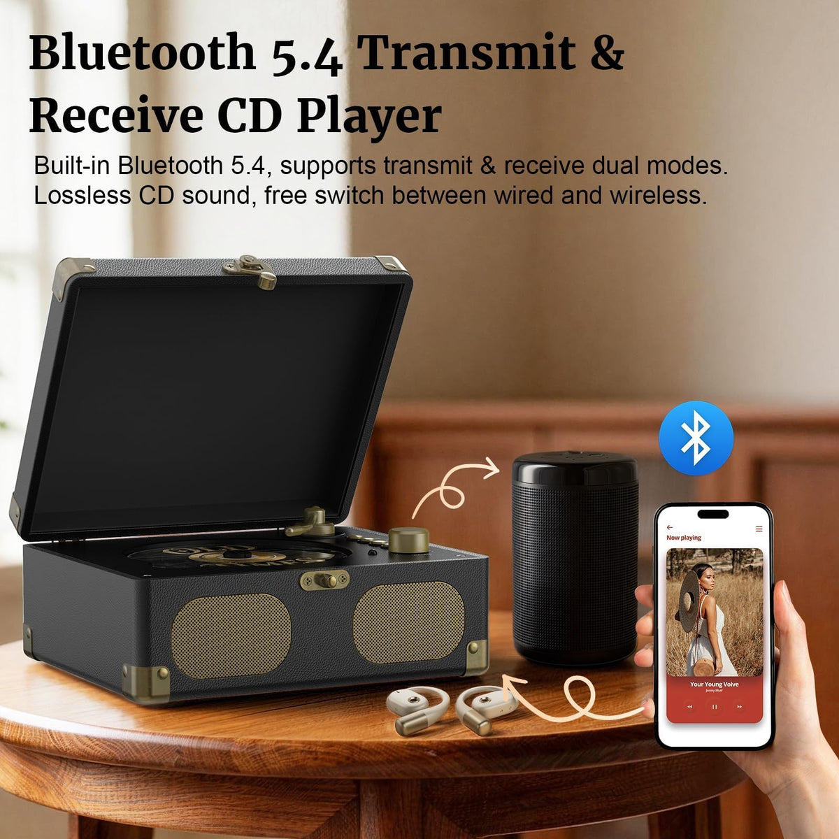 Black Portable CD Player with Speakers, Bluetooth, Remote Control, USB Playback M37497