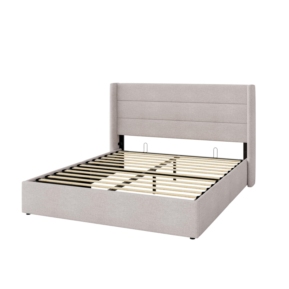 Queen Size Lift Up Hydraulic Storage Bed Frame Light Beige K43379