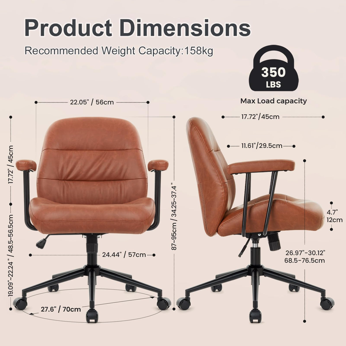 Leather Home Office Chair with Removable Armrests M516145