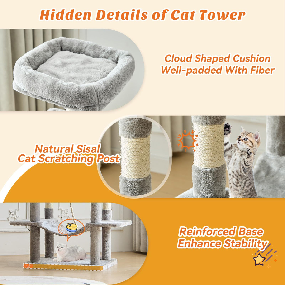 66 Inch Cat Tree Tower with Sisal Scratching Post Q96795