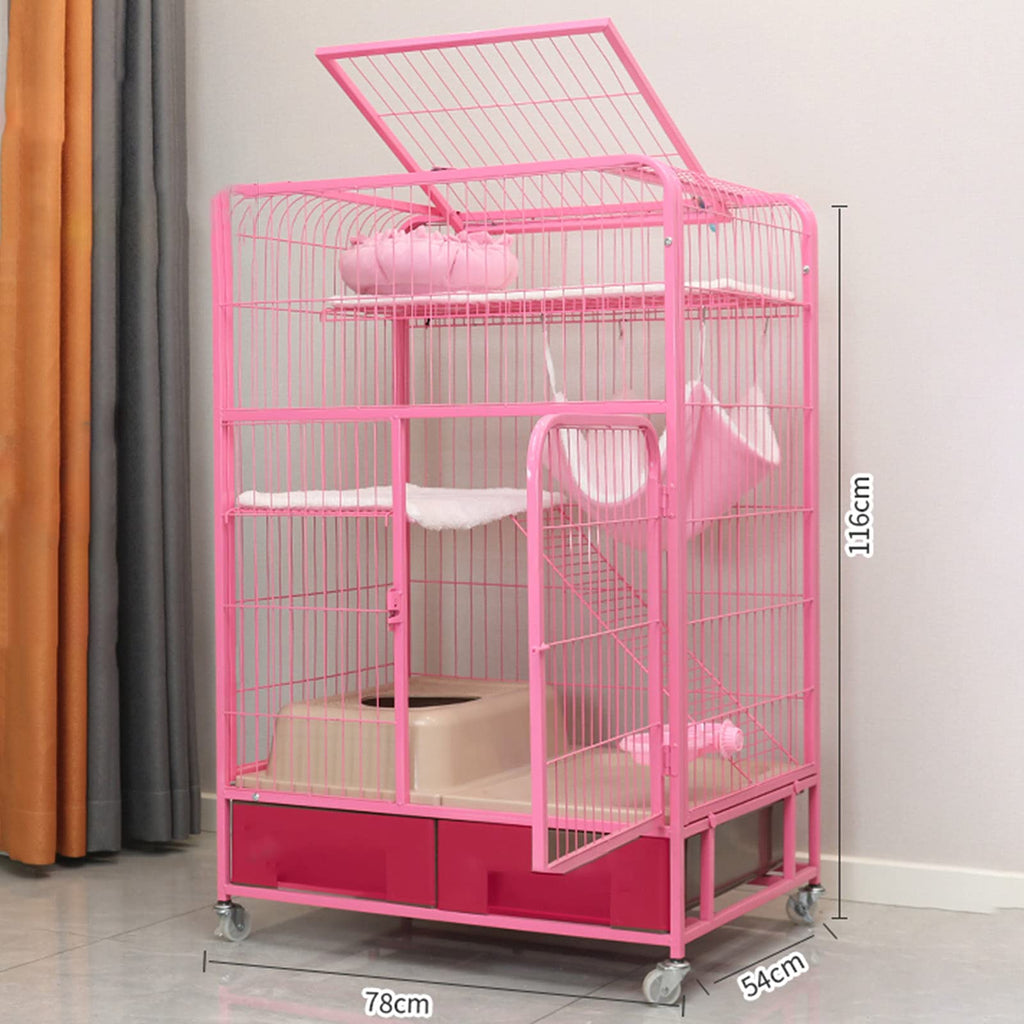 Pink Folding Metal Cat Cage Dog Crate with Four Wheels T593