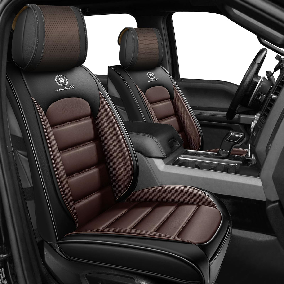 Full Set Car Seat Covers, Waterproof Seat Protectors, Standard 5 Seats, Black & Coffee K2509