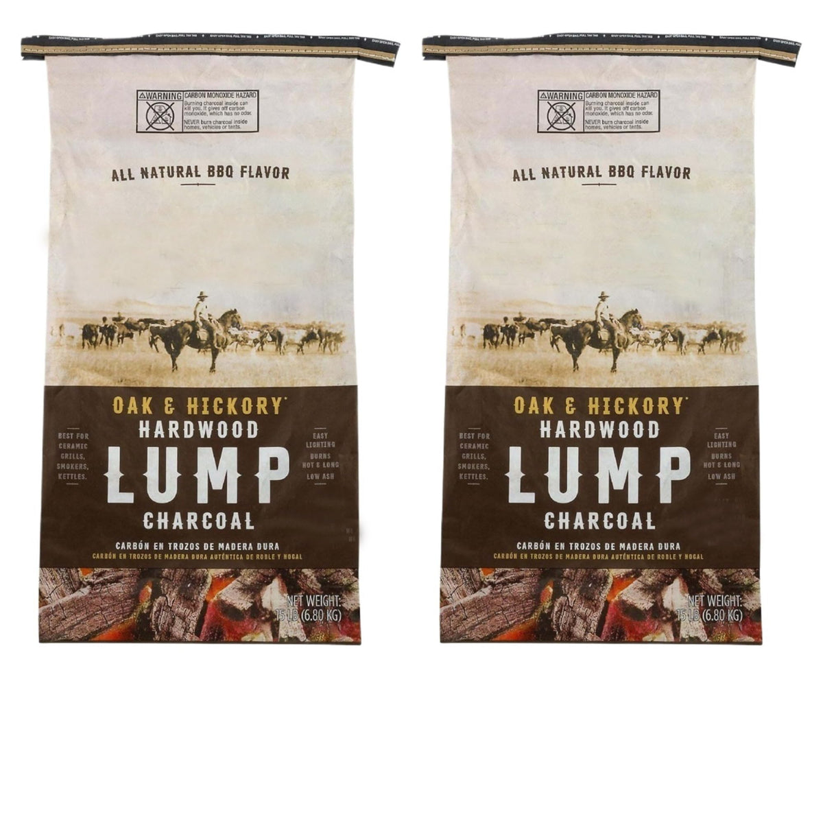 Oak & Hickory Hardwood Lump Charcoal 2 Pack 15 Lbs H866
