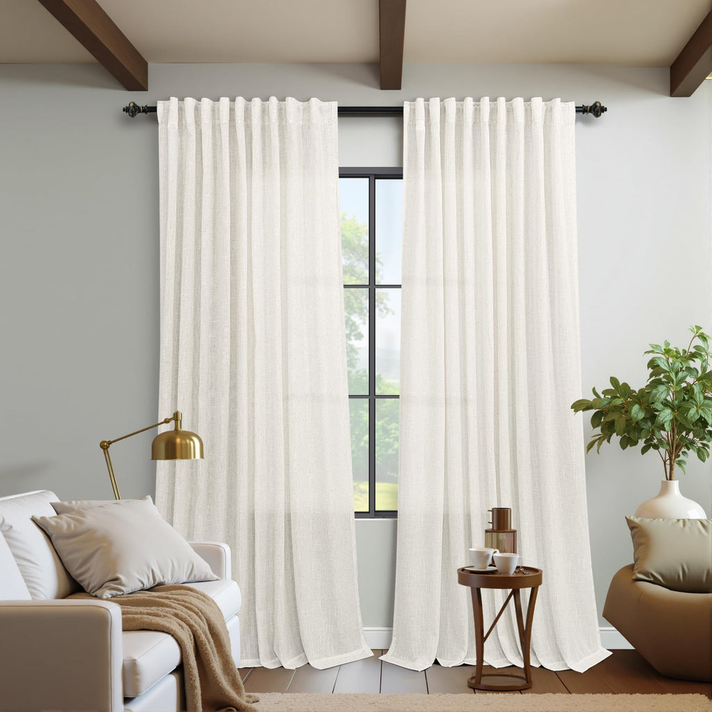 72 Inch Wide Linen Sheer Curtains, 84 Inch Long, 2 Panels Set Z52225