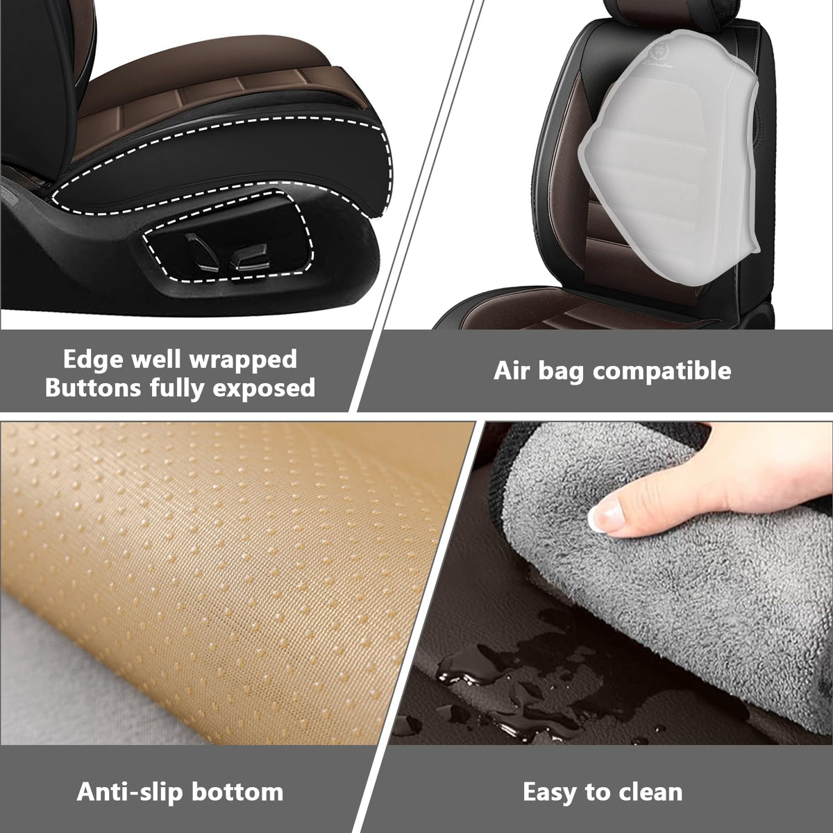 Full Set Car Seat Covers, Waterproof Seat Protectors, Standard 5 Seats, Black & Coffee K2509