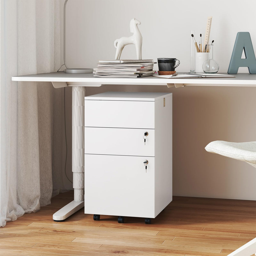 White 3 Drawer File Cabinet with Lock J439