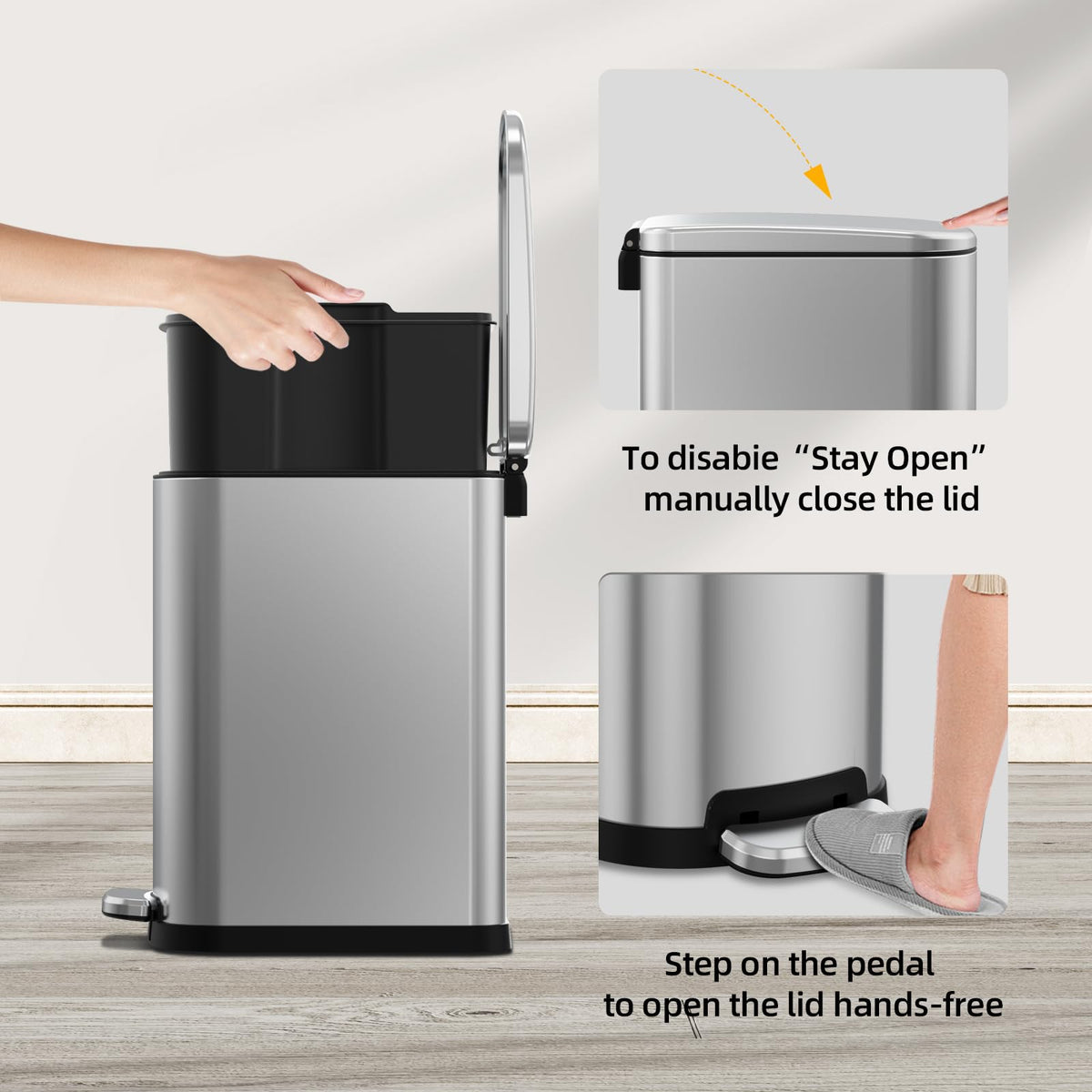 2.6 Gallon Stainless Steel Step Trash Can with Lid B8403