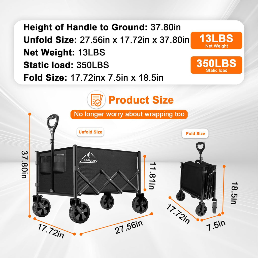 100L Collapsible Wagon Cart with All Terrain Wheels O200708