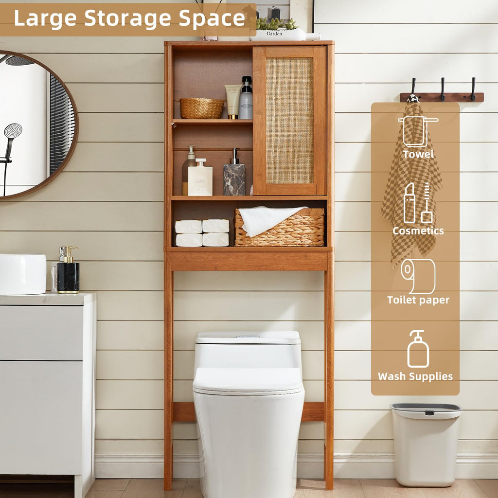 68" Over the Toilet Storage Cabinet with Rattan Sliding Door H44693