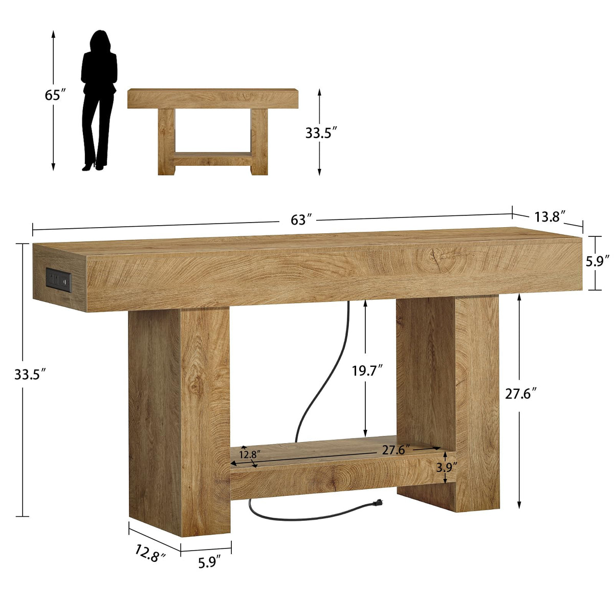 63" Entryway Table with Smart RGB Lights and Charging Station X288