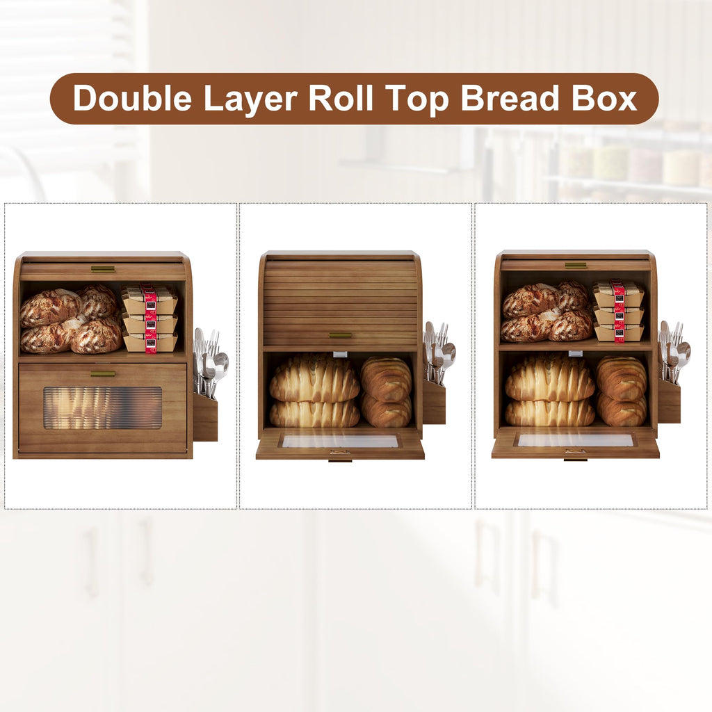 Roll Top Wooden Bread Box with Window N729