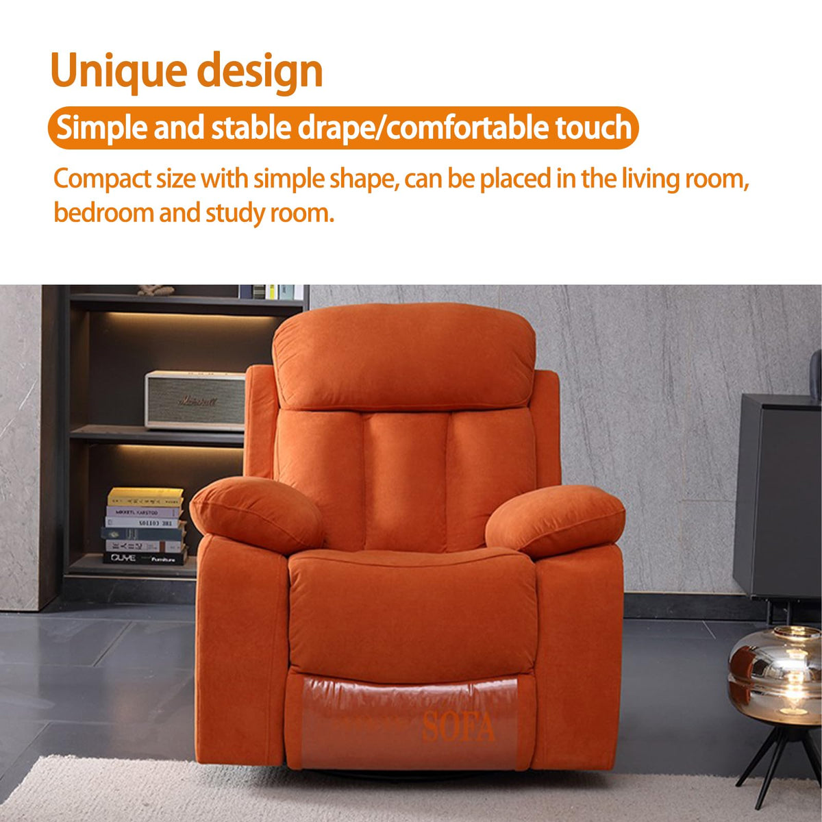 Gray Velvet Swivel Rocking Reclining Sofa T4645