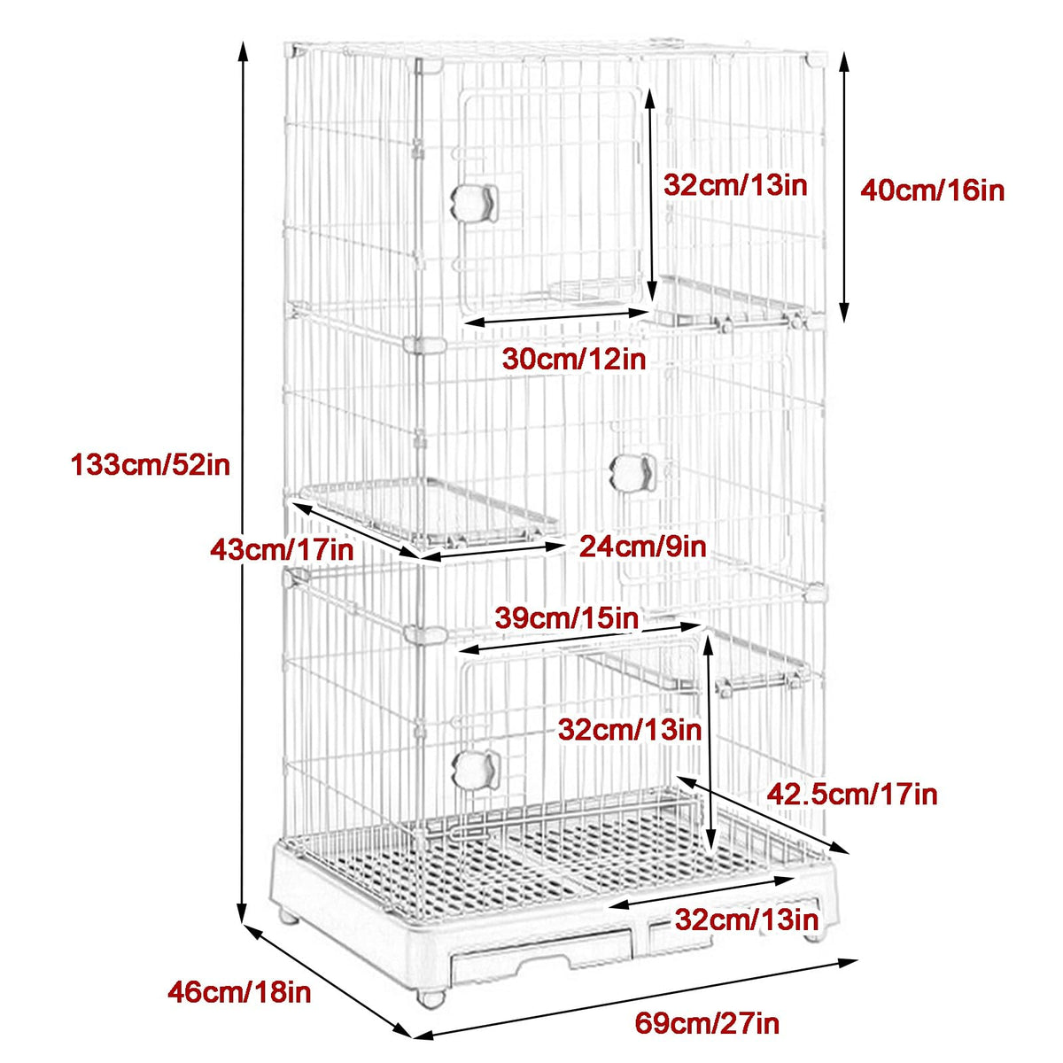 Detachable Metal Wire Cat Enclosure with Litter Box D24329