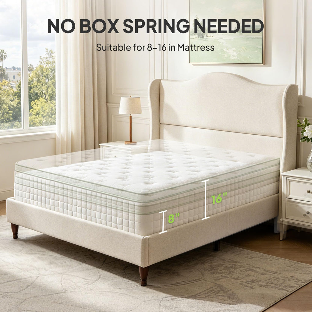 Queen Size Fabric Upholstered Platform Bed with Wooden Slats B5153