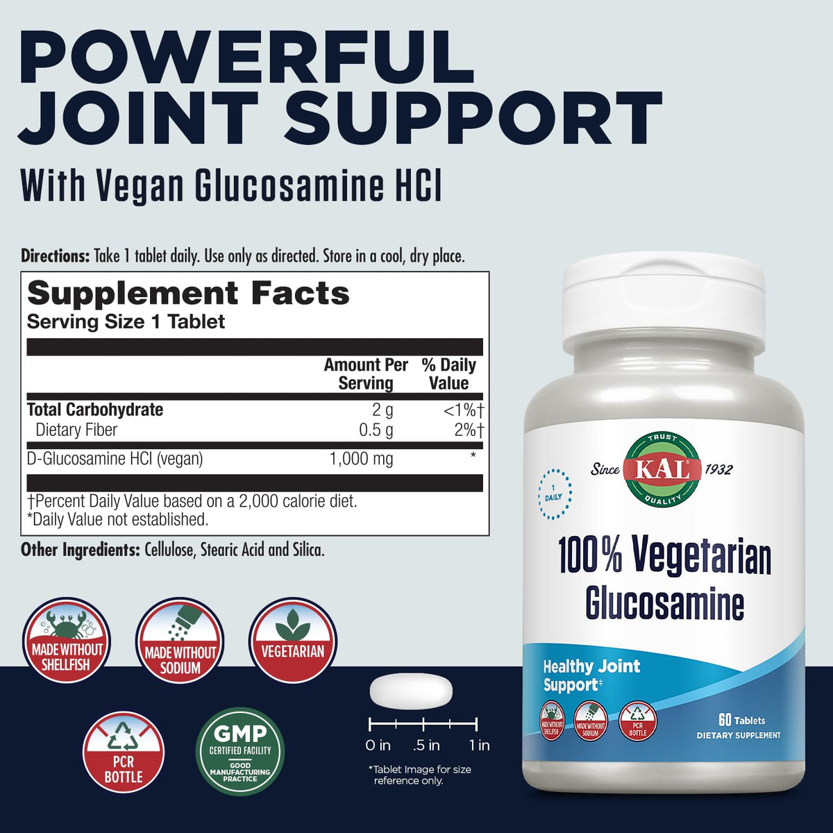 Vegetarian Glucosamine 1000 mg Joint Health Supplement 60 Tablets Y28776