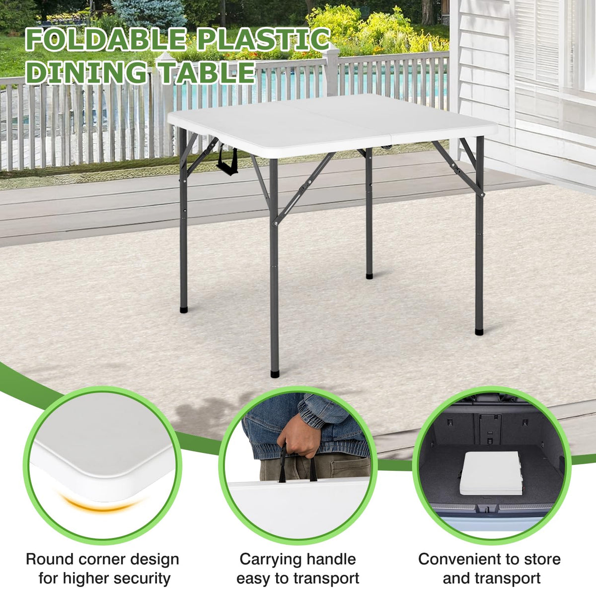 34" White Portable Plastic Folding Table W5705