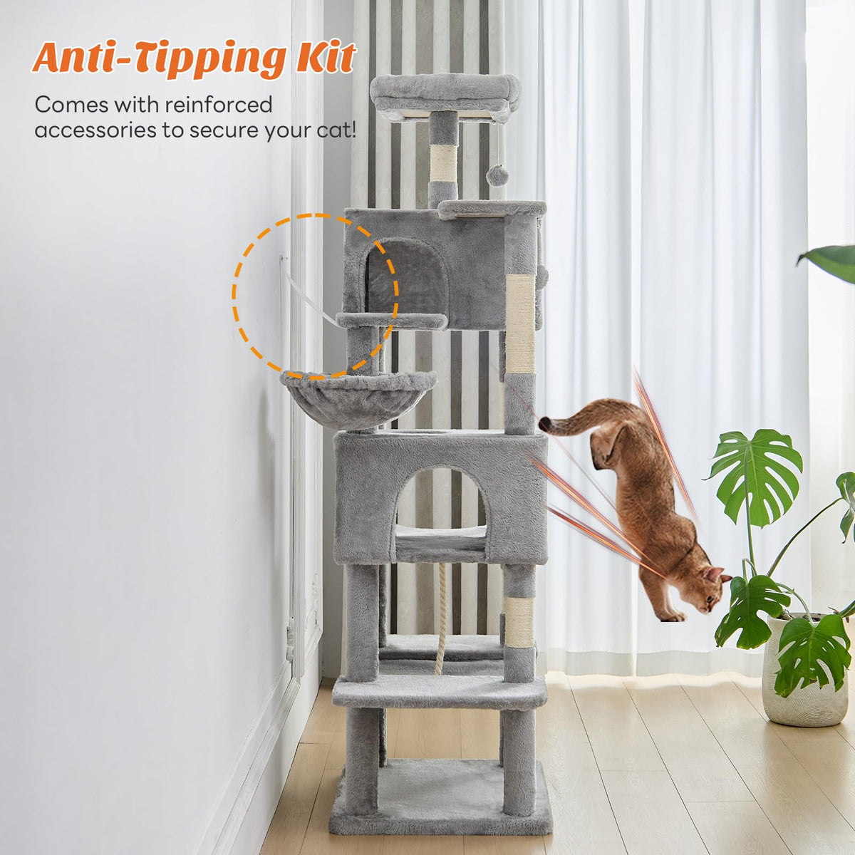 66 Inch Cat Tree Tower with Sisal Scratching Post Q96795