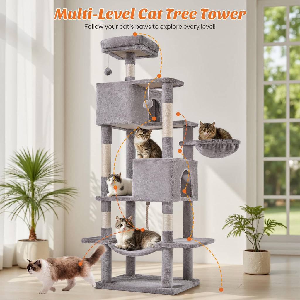 66 Inch Cat Tree Tower with Sisal Scratching Post Q96795