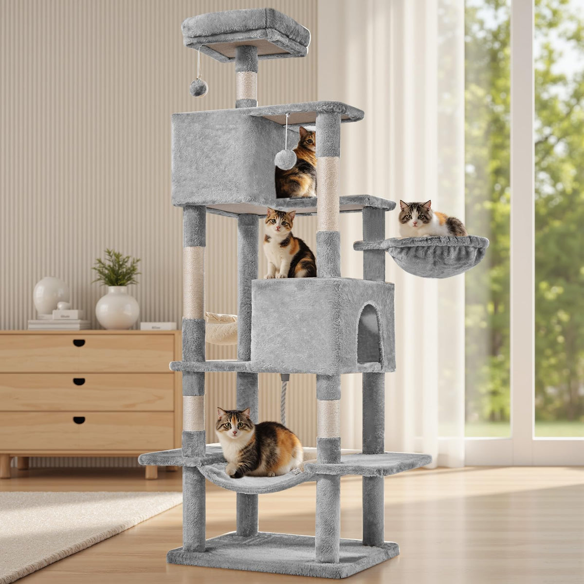 66 Inch Cat Tree Tower with Sisal Scratching Post Q96795