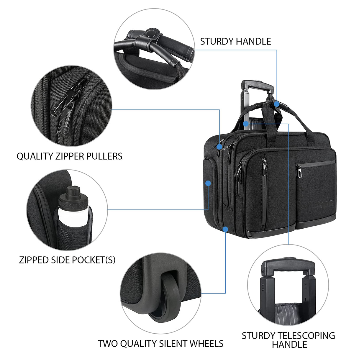 17.3 Inch Waterproof Black Rolling Laptop Bag G2556
