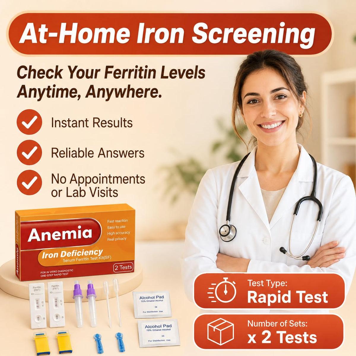 Iron Deficiency at Home Test Kit 2 Pack J3249