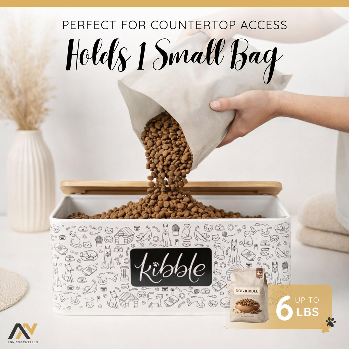 3-Piece Airtight Galvanized Steel Pet Food Storage Container Set with Bamboo Lids P590804