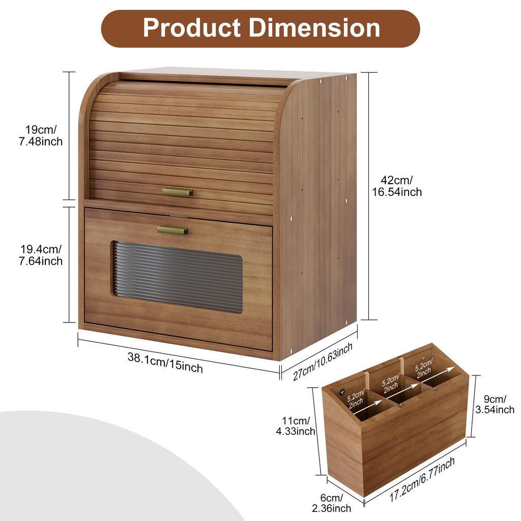 Roll Top Wooden Bread Box with Window N729