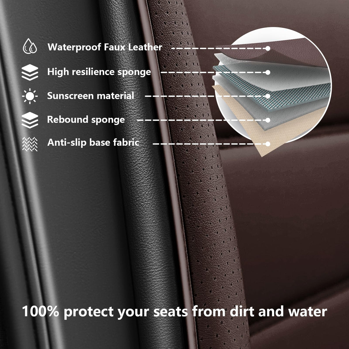 Full Set Car Seat Covers, Waterproof Seat Protectors, Standard 5 Seats, Black & Coffee K2509
