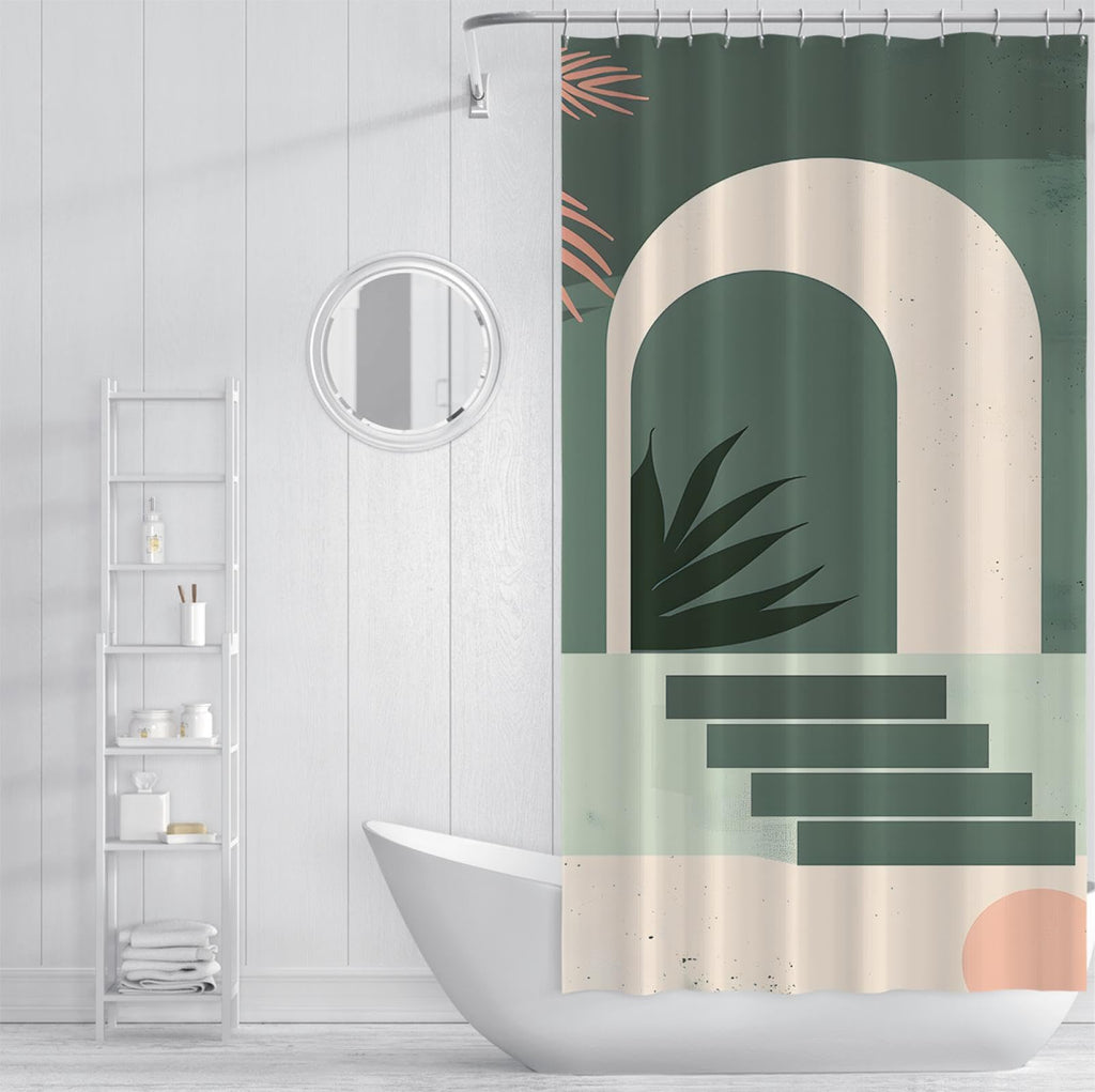Sage Green Geometric Bath Curtain 54x78 Inches Y334359