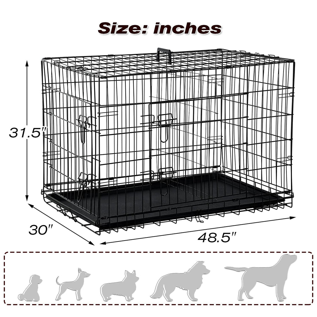 48 Inch Double Door Metal Dog Crate with Divider Panel W10328