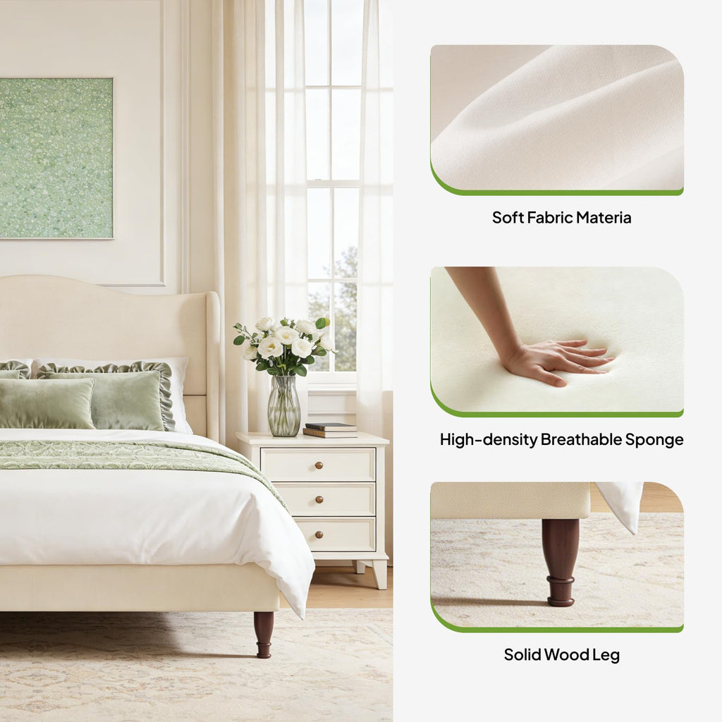 Queen Size Fabric Upholstered Platform Bed with Wooden Slats B5153