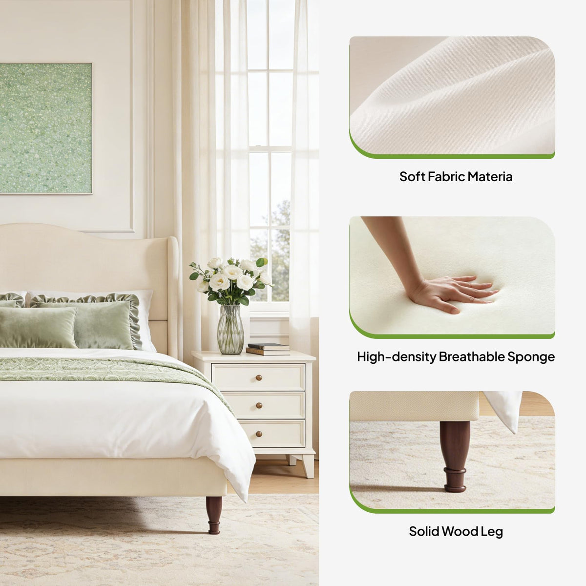Queen Size Fabric Upholstered Platform Bed with Wooden Slats B5153