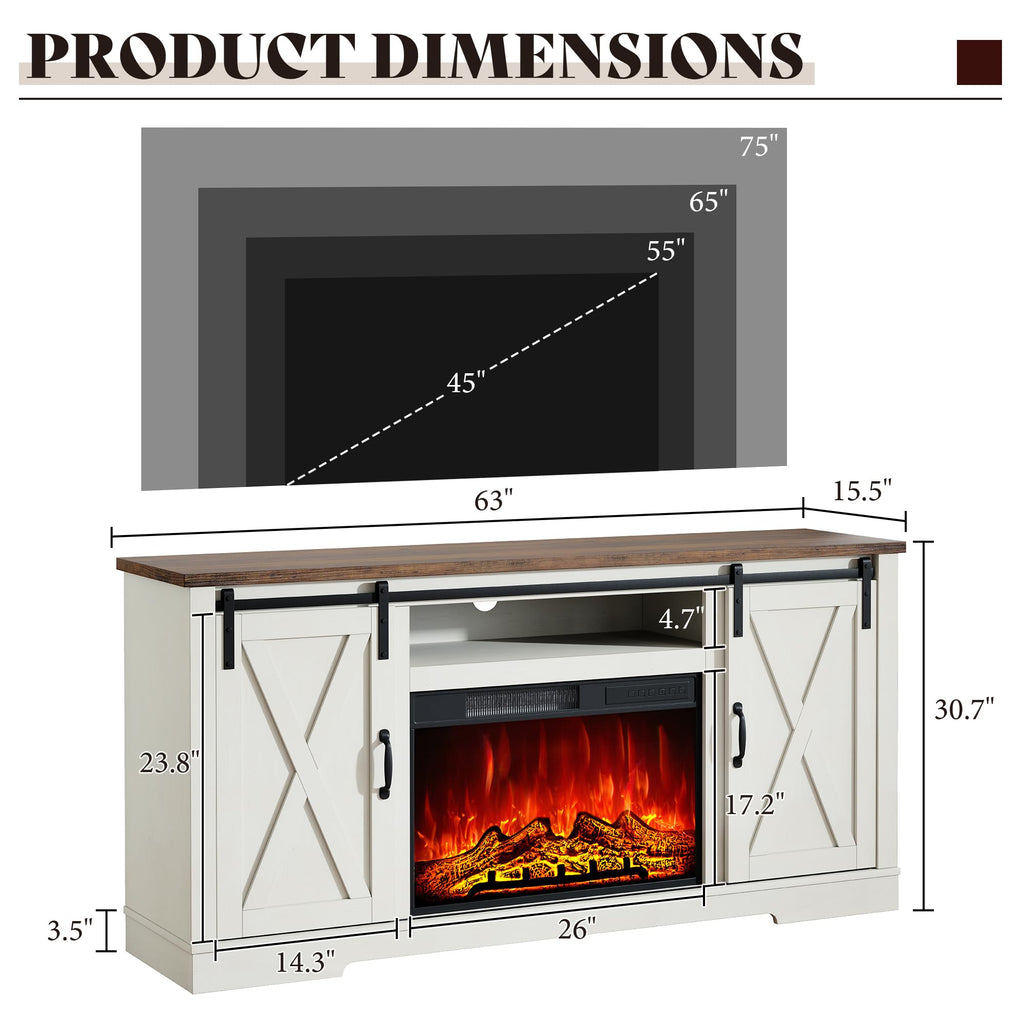 Fireplace TV Stand with Sliding Barn Door G797