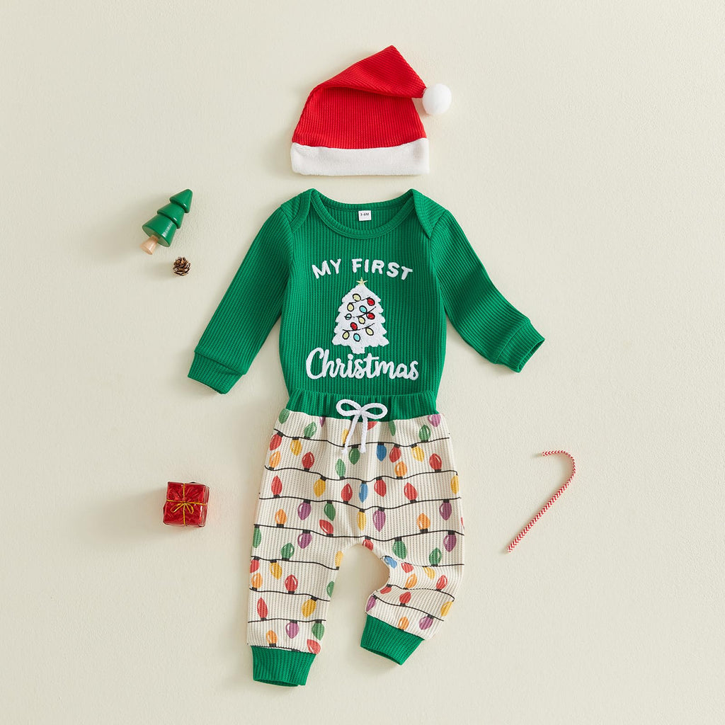 Christmas Baby Boy Outfit Romper Pants Hat Set 0-12M F208260