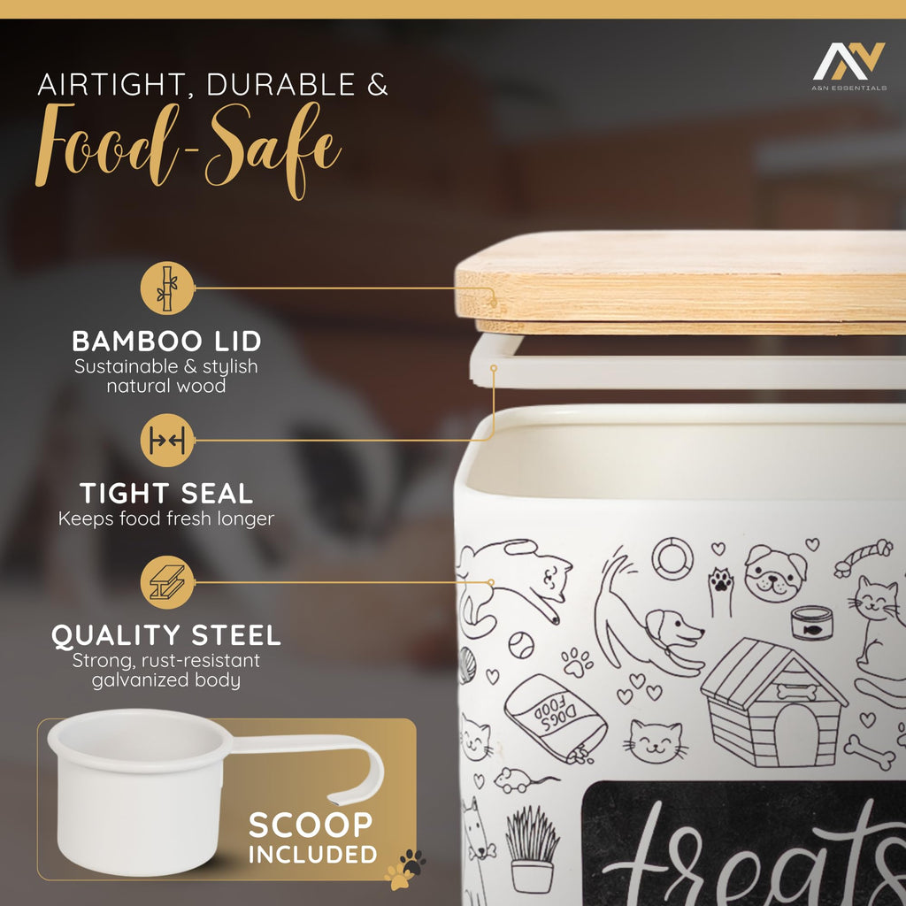 3-Piece Airtight Galvanized Steel Pet Food Storage Container Set with Bamboo Lids P590804