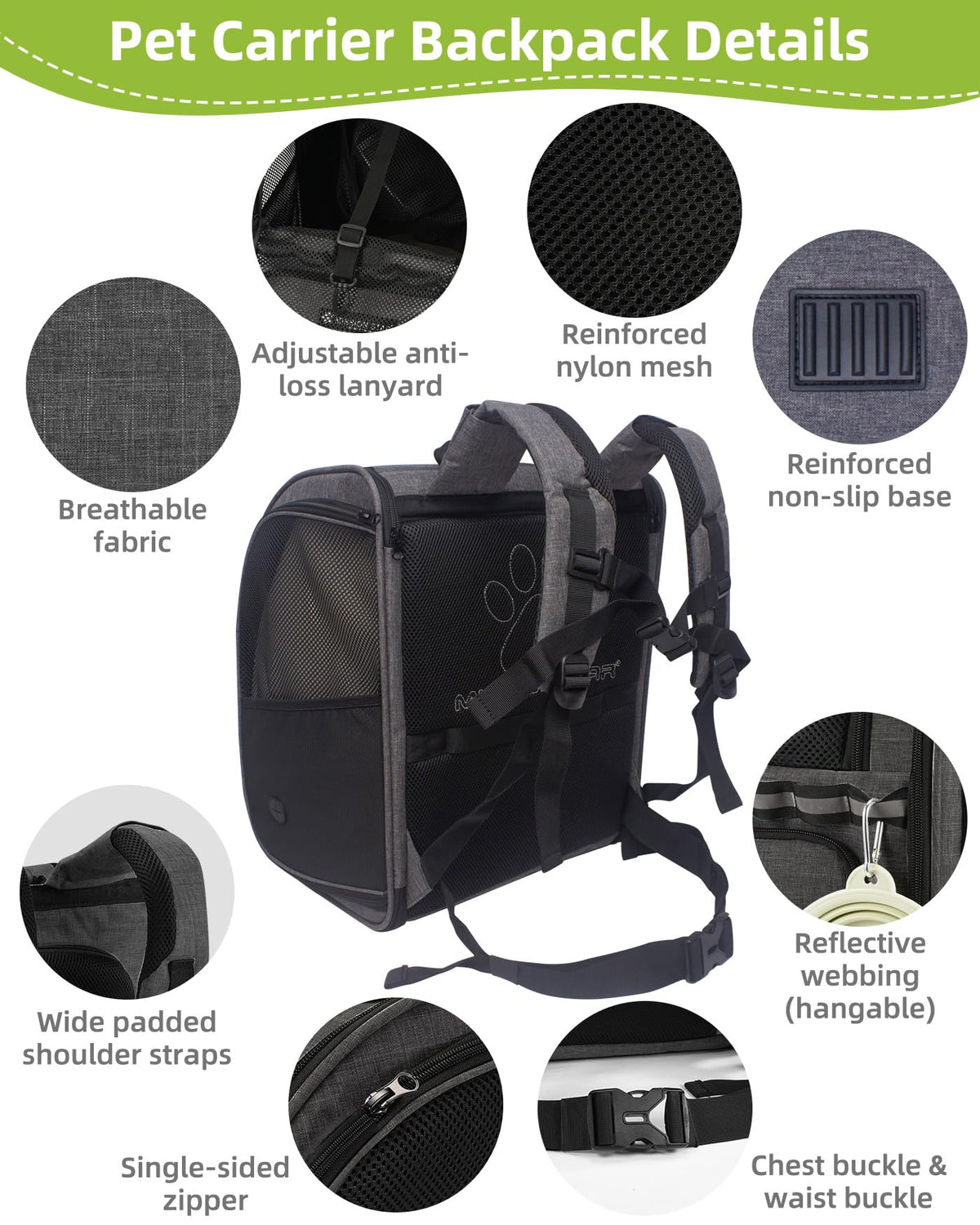 Dark Grey Breathable Mesh Cat Backpack Carrier Y141529