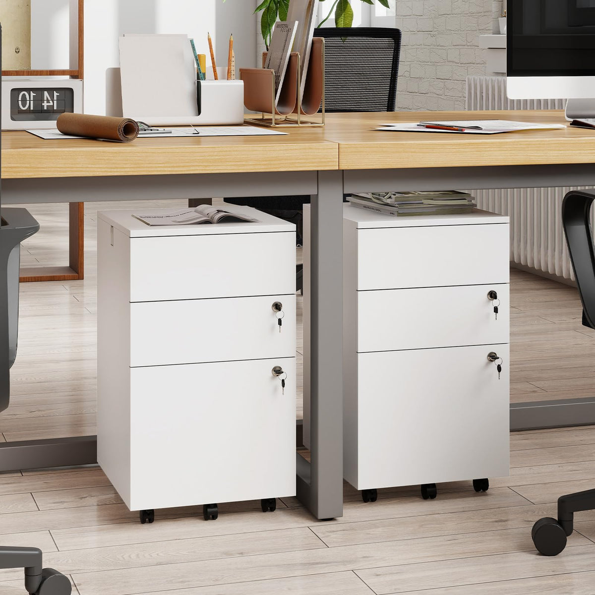 White 3 Drawer File Cabinet with Lock J439