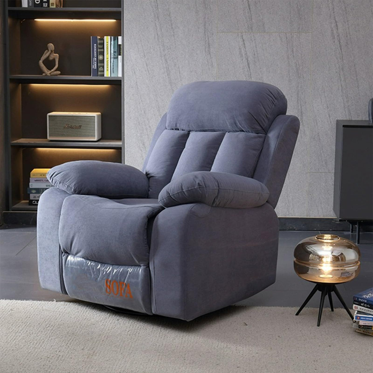 Gray Velvet Swivel Rocking Reclining Sofa T4645