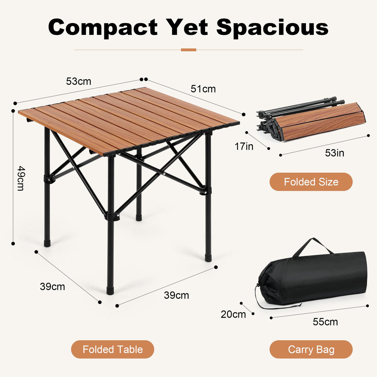 Folding Camping Table 21 x 20 Inch with Carry Bag S6515