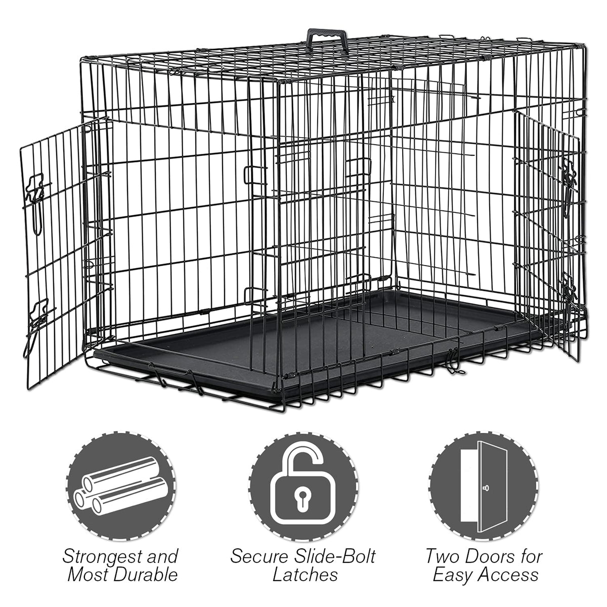 48 Inch Double Door Metal Dog Crate with Divider Panel W10328
