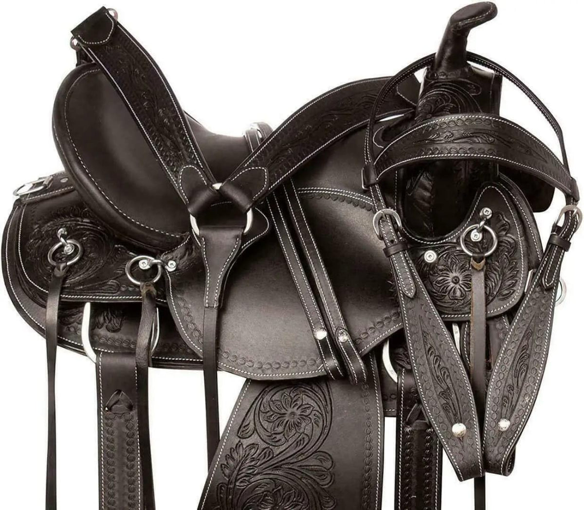 Black Floral Tooled Leather Western Saddles Combo Tack Set N244615