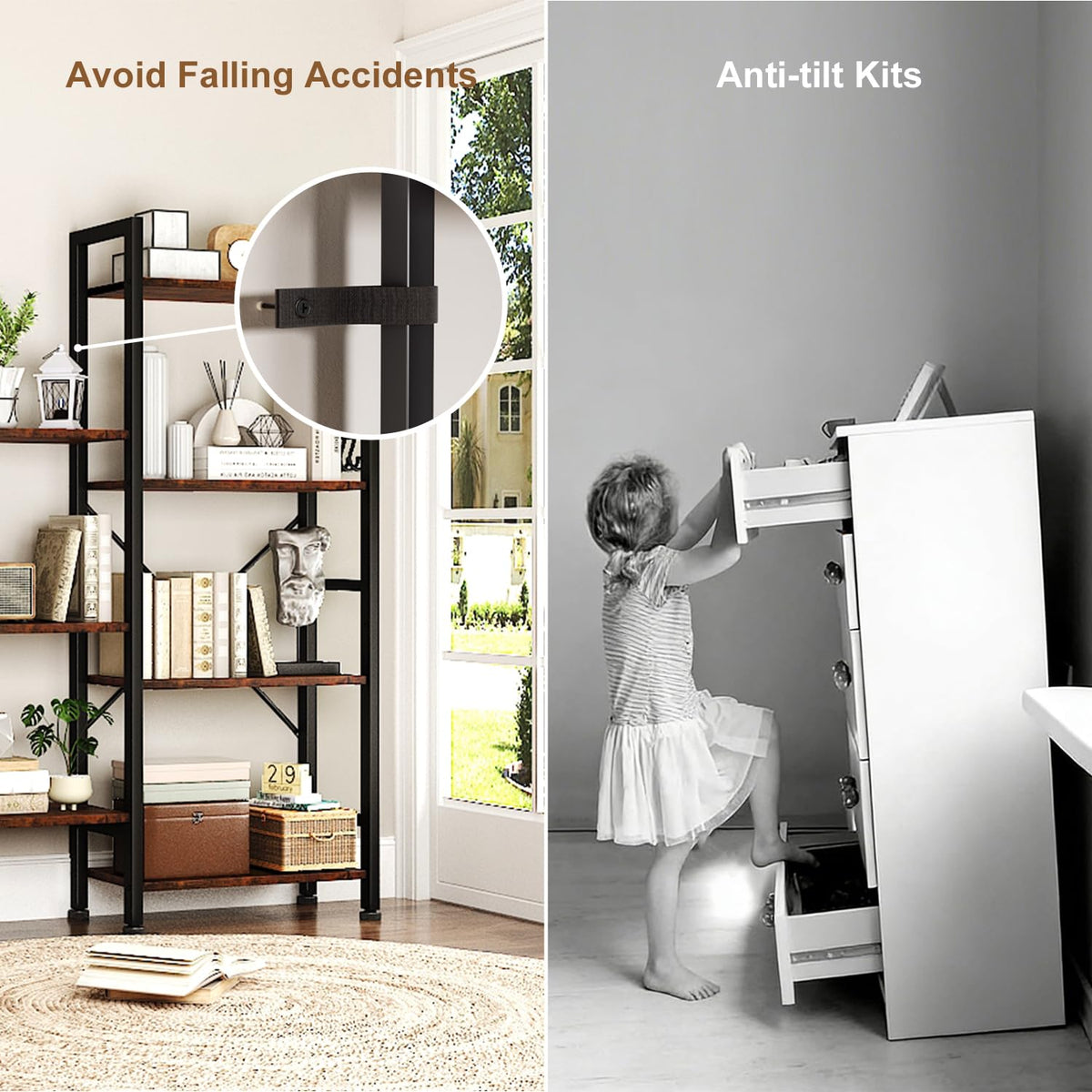 5 Tier Wide Bookshelf with 6 Hooks B463520