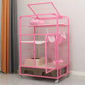 Pink Folding Metal Cat Cage Dog Crate with Four Wheels T593