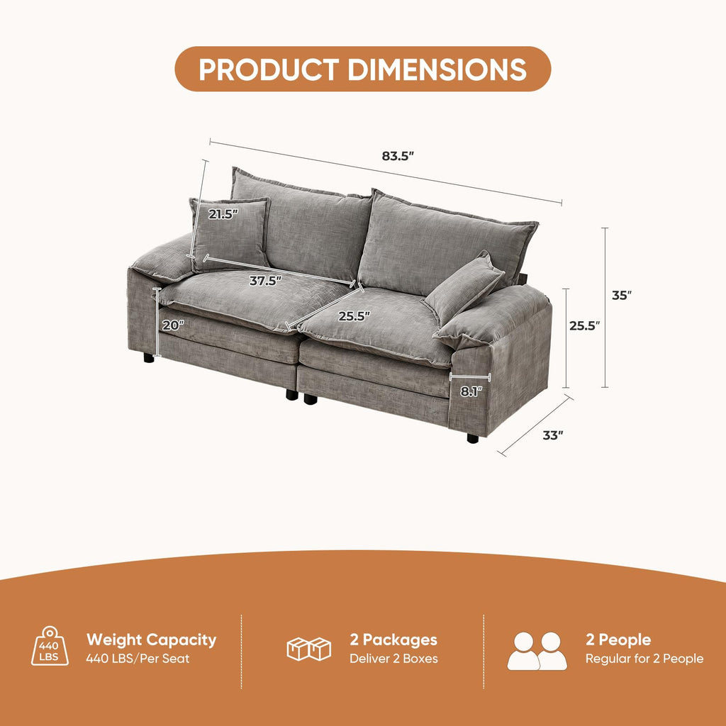 Light Gray Chenille 2 Seater Sofa with Pillows E12929