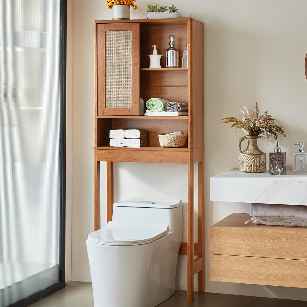 68" Over the Toilet Storage Cabinet with Rattan Sliding Door H44693