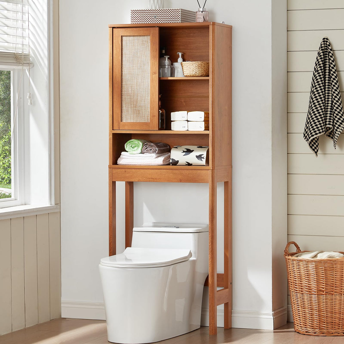 68" Over the Toilet Storage Cabinet with Rattan Sliding Door H44693