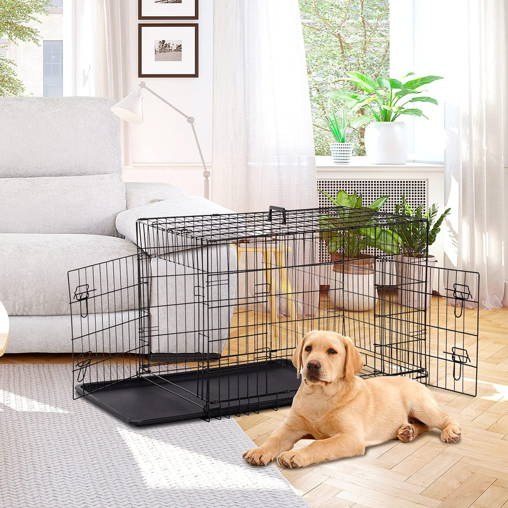 48 Inch Double Door Metal Dog Crate with Divider Panel W10328