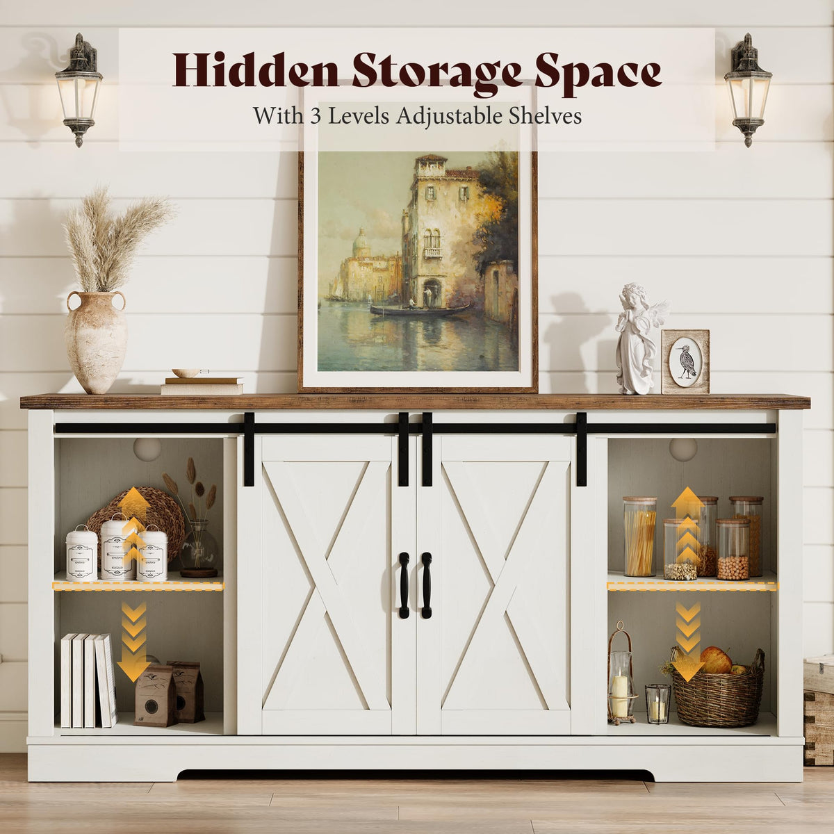 Fireplace TV Stand with Sliding Barn Door G797